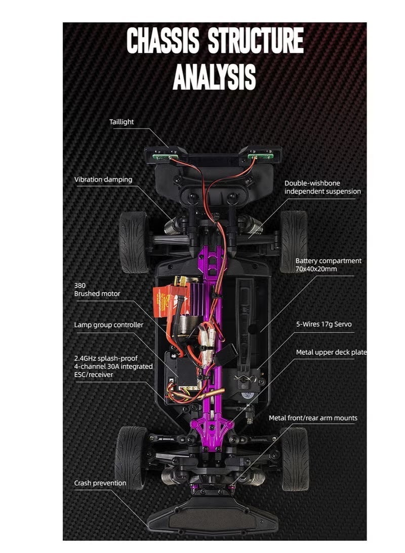 سيارة انزلاق RC 2.4GHz مقياس 1:16 4WD عالية السرعة سيارة تحكم عن بعد نموذج سيارة شرطة انزلاق، مزودة بأضواء رائعة وإطارات انزلاق - Image 3